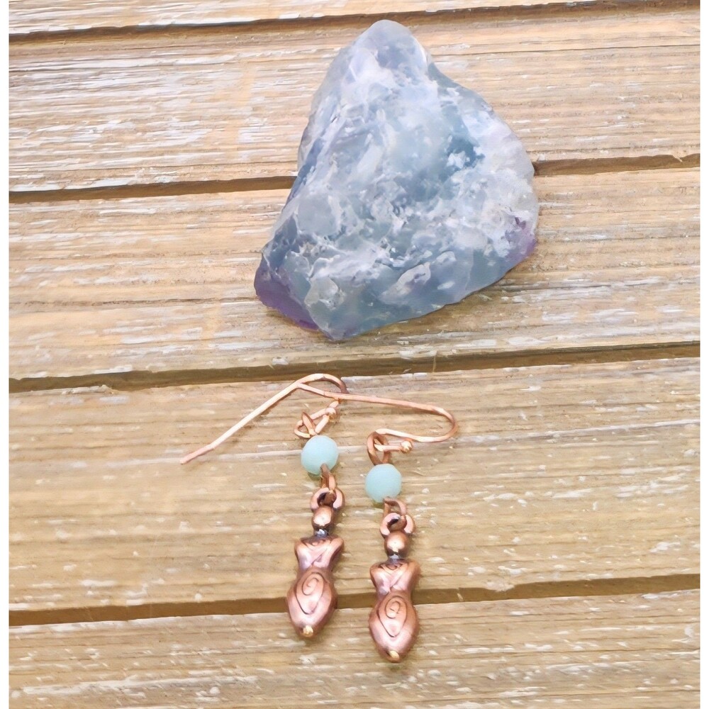 Amazonite and Copper Spiral Goddess Earrings
